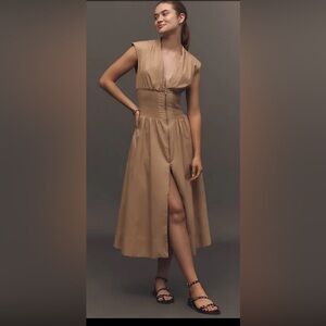 NWT Anthropologie The Tommie Zip Front Khaki Midi Dress